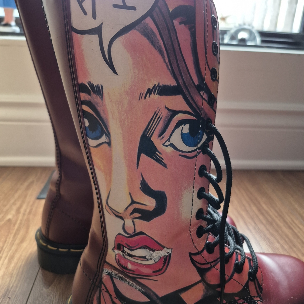 Rare Dr. Martens Red and Black Pop Art Andy Warhol Combat Boots